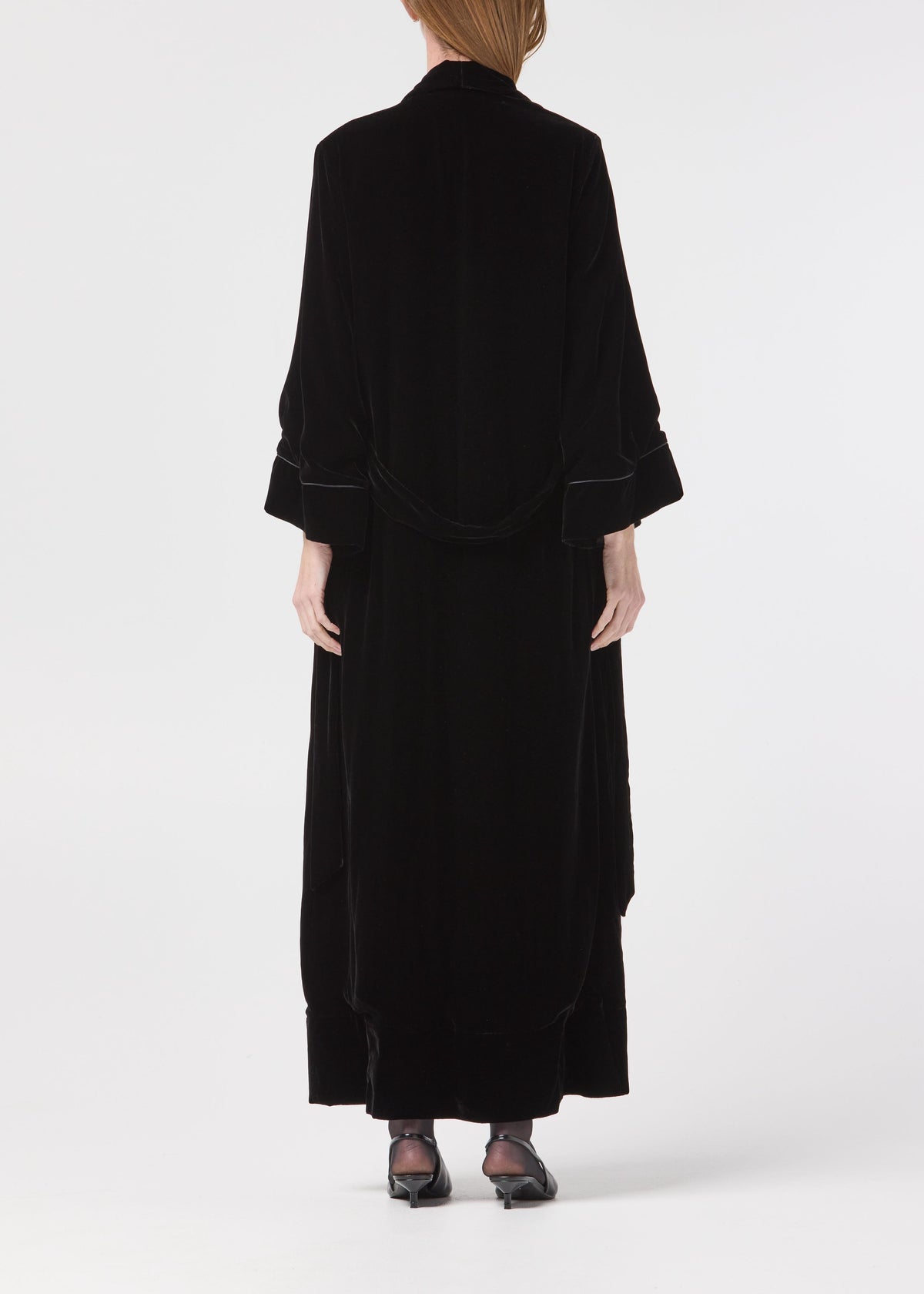 Katherine in Devotion back view silk velvet robe