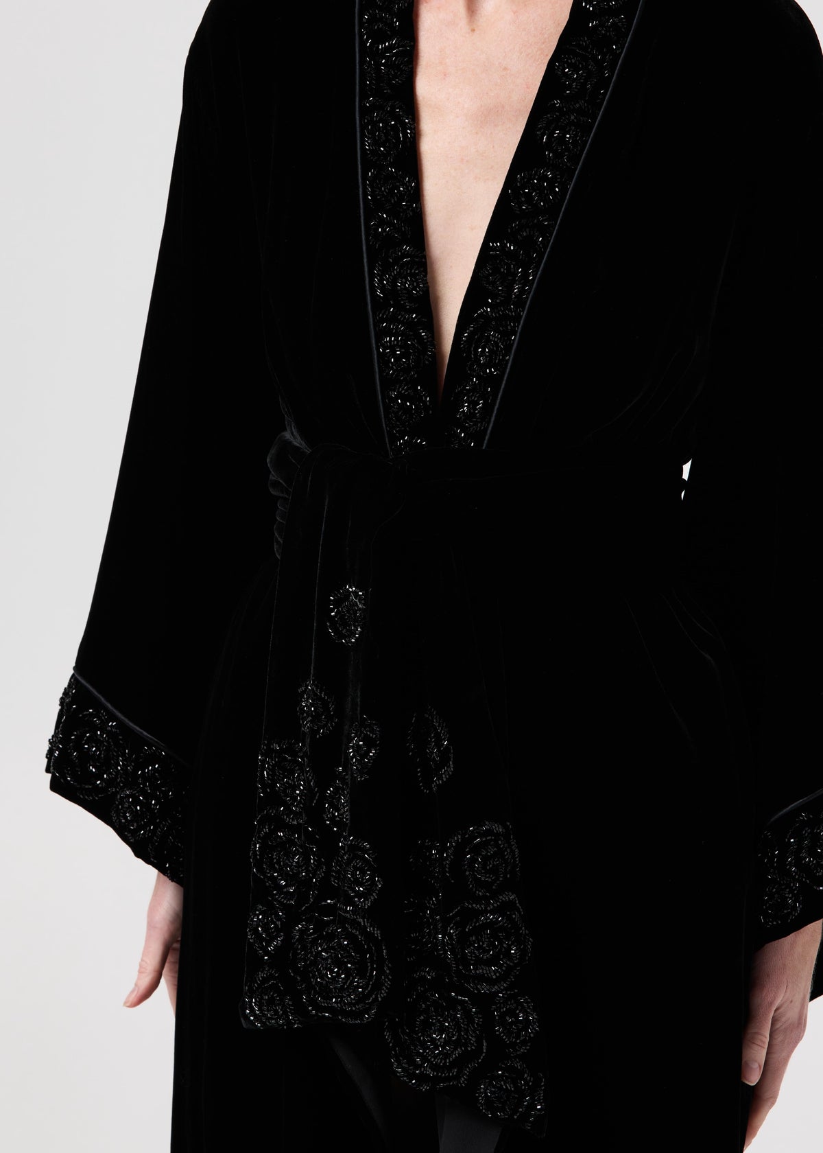 Eminence close-up detail silk velvet robe